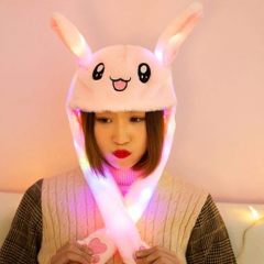 Kawaii Funny Plush Bunny Moving Jumping Rabbit Cute Unisex Animal Ear Flap Hat With LED Lights,KingKong Toys
