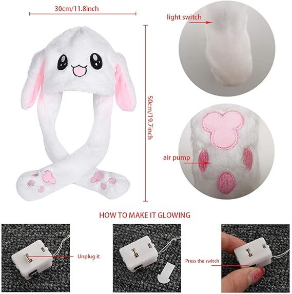 Kawaii Funny Plush Bunny Moving Jumping Rabbit Cute Unisex Animal Ear Flap Hat With LED Lights,KingKong Toys