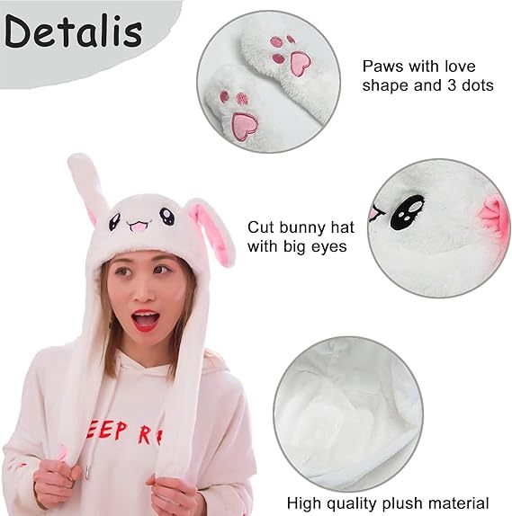 Kawaii Funny Plush Bunny Moving Jumping Rabbit Cute Unisex Animal Ear Flap Hat With LED Lights,KingKong Toys