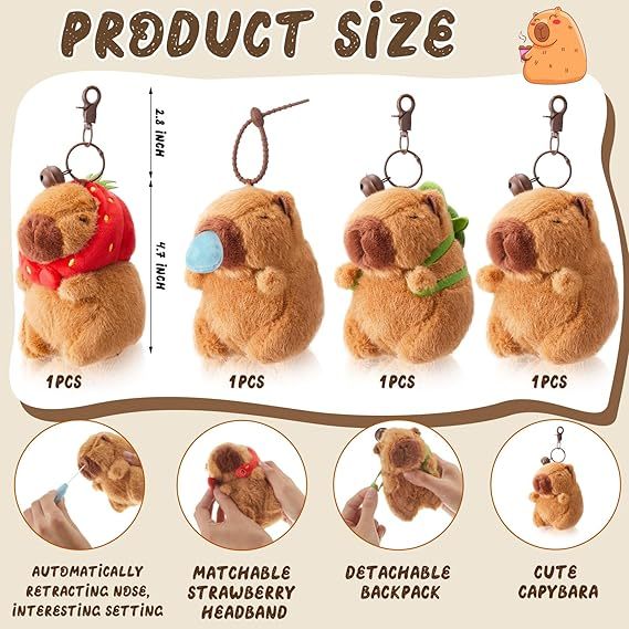 Cute Capybara Plush Keychain Realistic Capybara Stuffed Animals Plush Toy with Turtle Backpack Pendant for kids bag,KingKong Toys