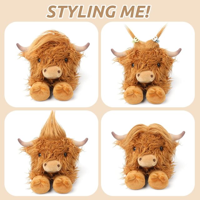 Highland Cow Stuffed Animals Microwavable Heating Pad Soft Fluffy Realistic Cow Plush Toy for Anxiety,KingKong Toys