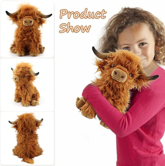 Highland Cow Stuffed Animals Microwavable Heating Pad Soft Fluffy Realistic Cow Plush Toy for Anxiety,KingKong Toys