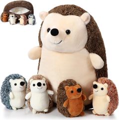 Hedgehog Stuffed Animal Large Mommy Hedgehog Plush Toys with 4 Baby Soft Cuddly Plushie Toy Sets for Birthday Gifts,KingKong Toys