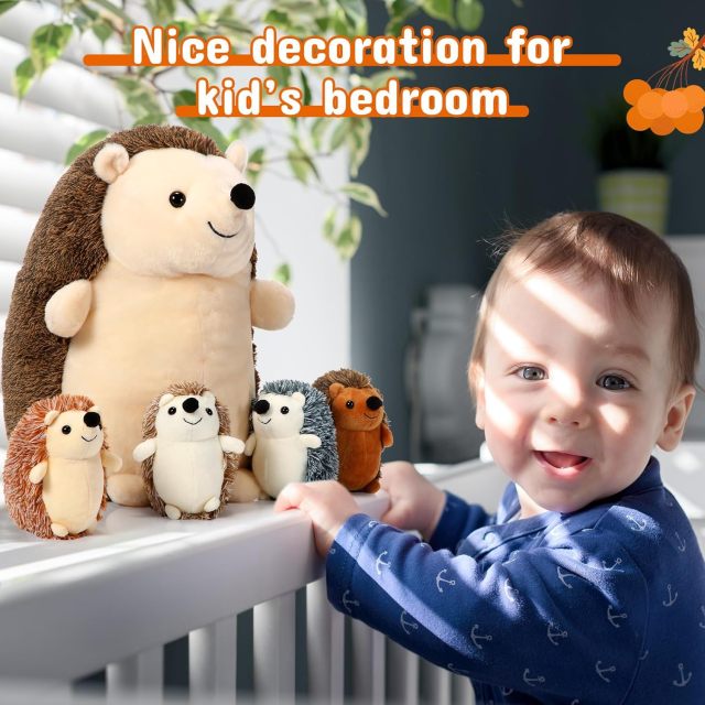 Hedgehog Stuffed Animal Large Mommy Hedgehog Plush Toys with 4 Baby Soft Cuddly Plushie Toy Sets for Birthday Gifts,KingKong Toys