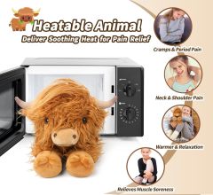 Highland Cow Stuffed Animals Microwavable Heating Pad Soft Fluffy Realistic Cow Plush Toy for Anxiety,KingKong Toys