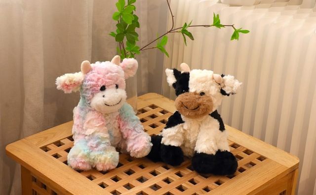 Adorable Plush Cow Toy Floppy Dairy Cattle Soft Stuffed Animal Cute Birthday Gifts for Boys Girls Kids Toddlers,KingKong Toys