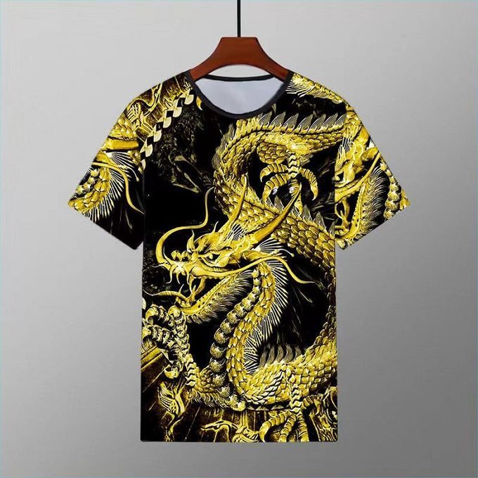 Men's Summer Short Sleeve T-shirt Shorts Dragon Pattern Plus Size Two Piece Set