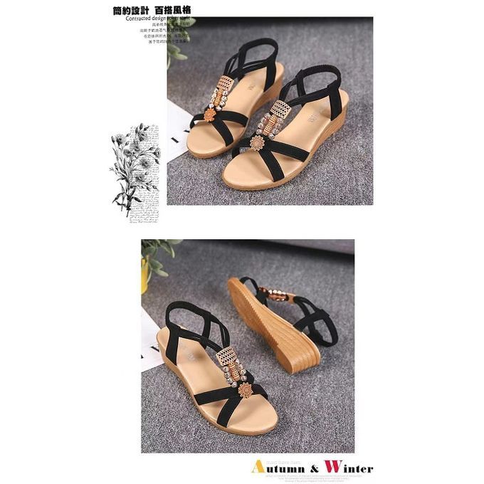 Boho Women's Wedge Sandals Women's Flat Shoes Platform《black》