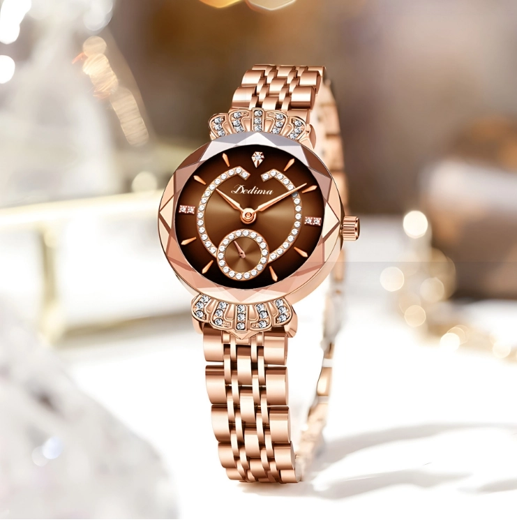 Women's Crown model diamondencrusted waterproof twopin and onehalf