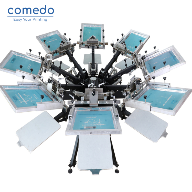 Manual 8 color 8 station heavy duty double clamp screen printer with micro-registration