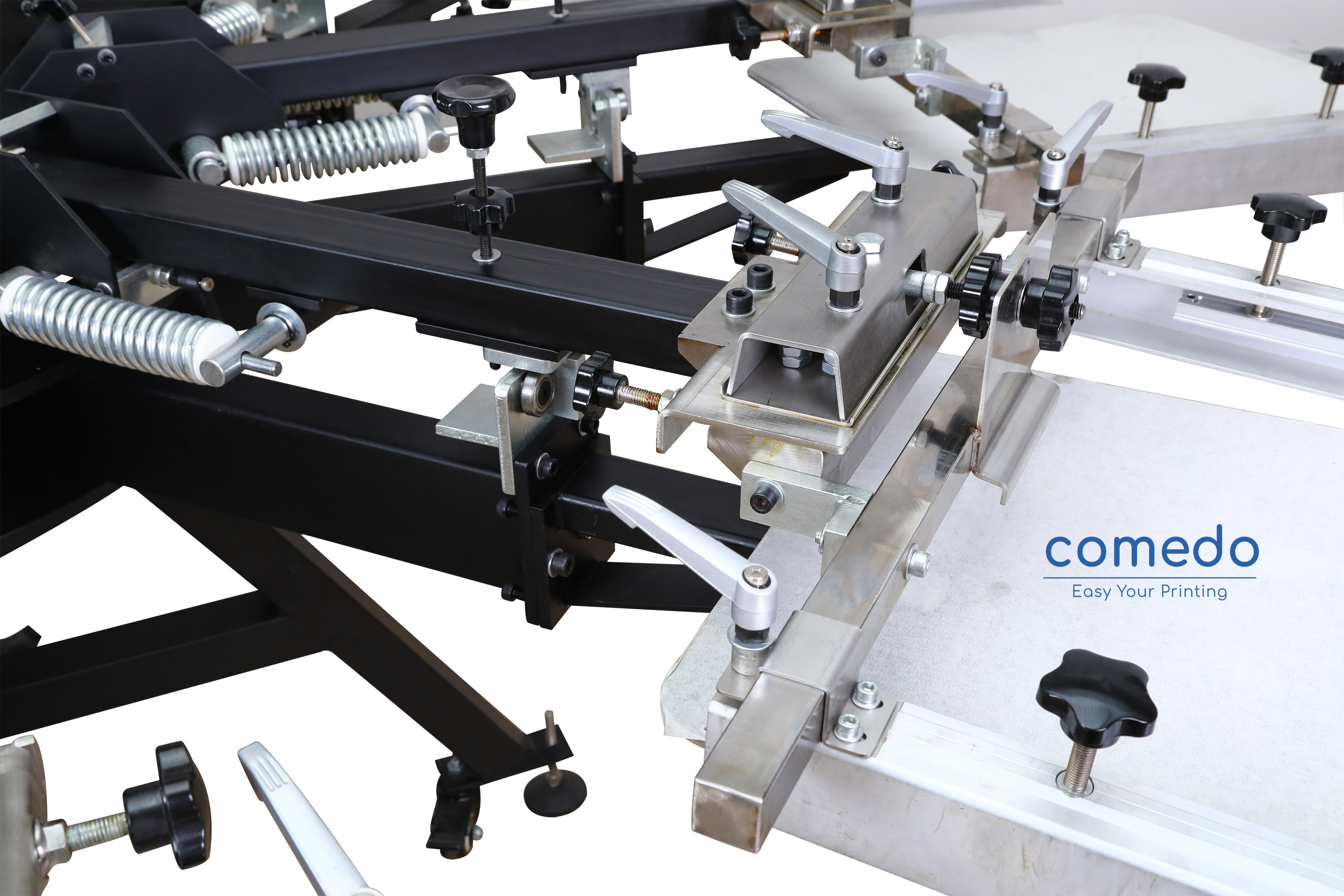 Manual 8 color 8 station heavy duty double clamp screen printer with micro-registration
