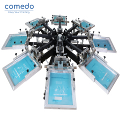Manual 8 color 8 station heavy duty double clamp screen printer with micro-registration