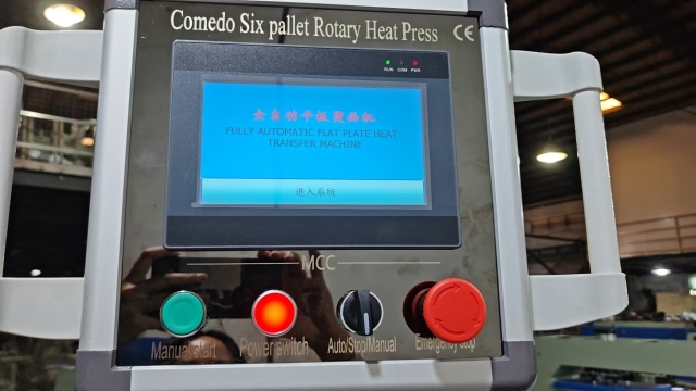 Pneumatic 6 Pallets Automatic Rotary Heat Press Two Heater  with PLC digital screen for T-shirt Cloth
