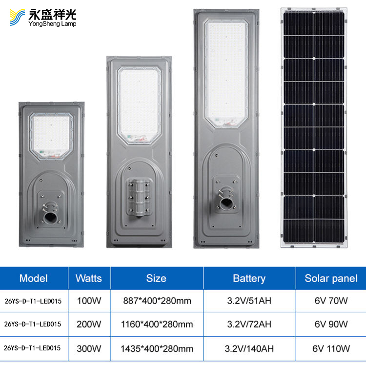 Energy saving outdoor waterproof IP65 solar light integrated all in one 100w 200w 300w smd dia casting aluminum housing for city road parking lot square lighting