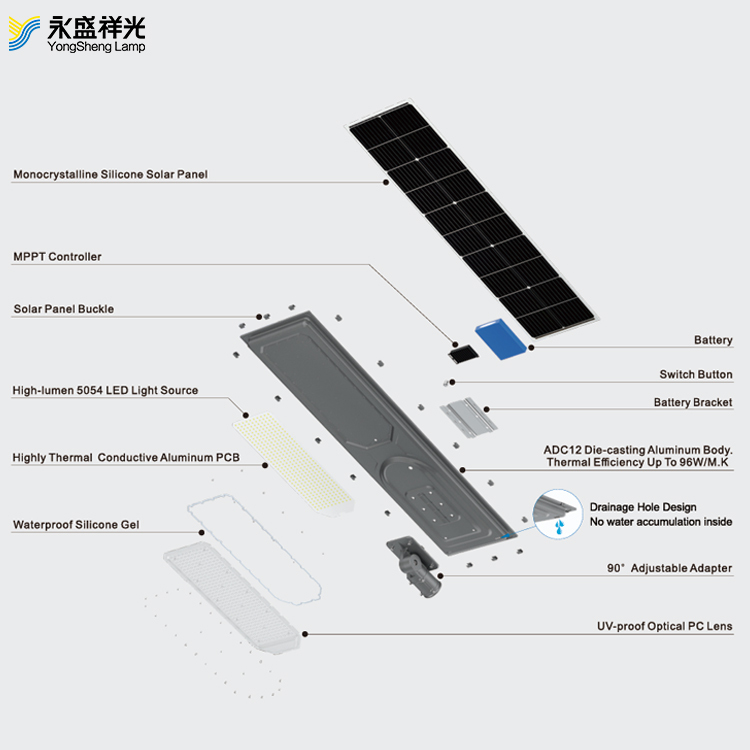 Energy saving outdoor waterproof IP65 solar light integrated all in one 100w 200w 300w smd dia casting aluminum housing for city road parking lot square lighting