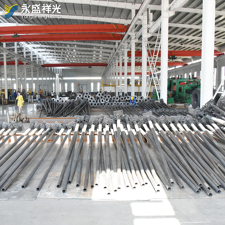 Hot dip galvanized 7m 8m 9m 10m 11m 12m solar street light post with single arm round tapered eco-friendly street light pole for