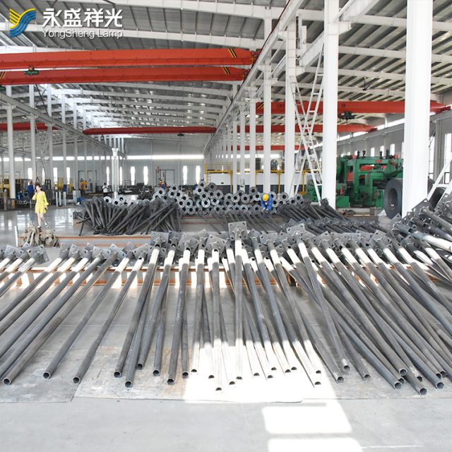 Hot dip galvanized 7m 8m 9m 10m 11m 12m solar street light post with single arm round tapered eco-friendly street light pole for