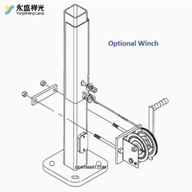 Manufacturer Customized 8m 10m 12m 15m Hot Dip Galvanized Steel Outdoor Lamp Pole Mid Hinge Folding Street Light Pole