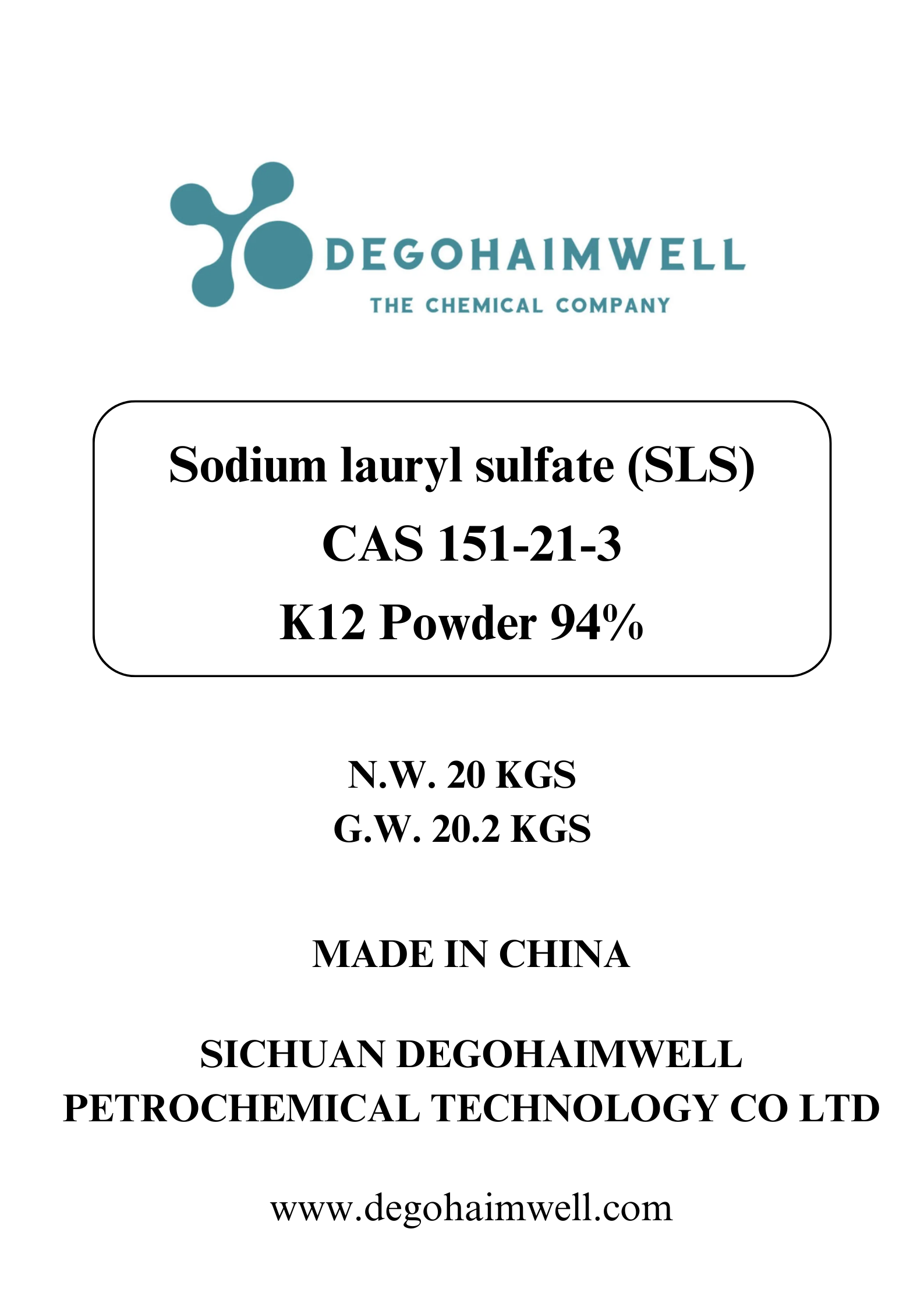 Sodium lauryl sulfate (SLS / K12) | CAS 151-21-3