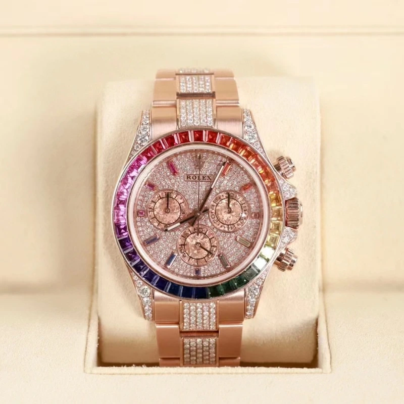Rolex Daytona 116595 Rainbow Bezel Rose gold Automatic watch with diamonds