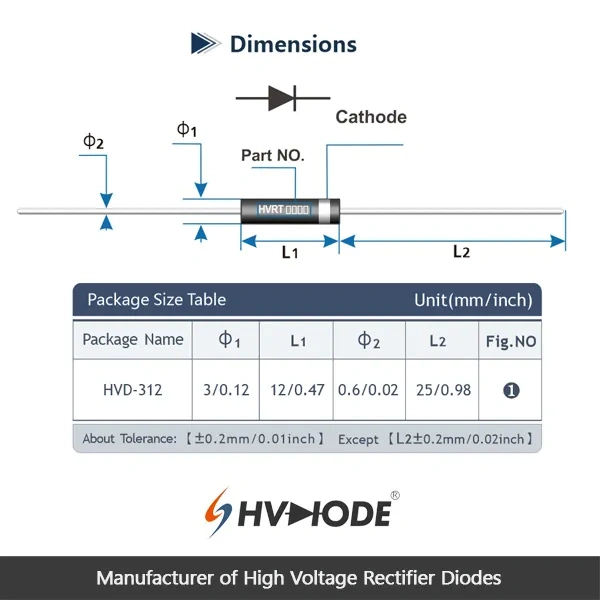 HVRT3020 Fast recovery High voltage diode 30KV 20mA 80nS