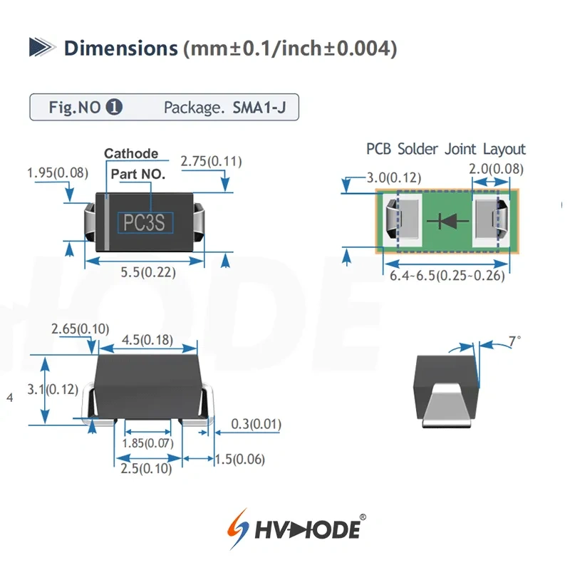 PC3F SMD high voltage diode 3KV,100mA,70nS