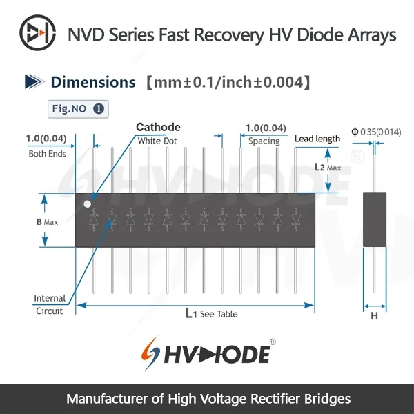 NVD-12 Fast recovery high voltage diode arrays 1.2KV 5mA 50nS
