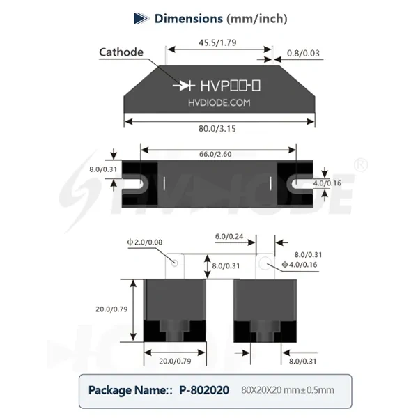 HVP6-1 梯形高压整流硅堆 6KV 1A 50-60Hz