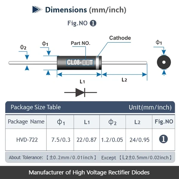 CL08-20T Ultra Fast Recovery High Voltage Diode 20KV 250mA  60nS