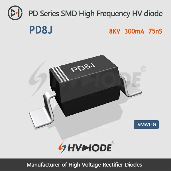 HVDIODE PD8J Compact SMD High Voltage Diode, 8KV 300mA with Fast 75ns Recovery