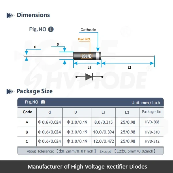 2CL7系列快恢复高压二极管4-30KV 5mA 80nS