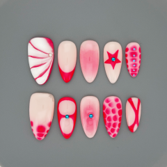 The Rosé Roar medium almond press-on nails with deep rose burgundy glossy finish
