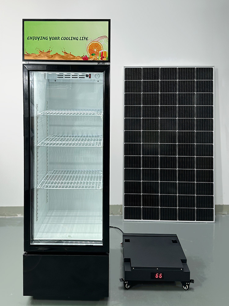 Solar Powered Commercial Beverage Cooler - 268L Vertical Glass Door Refrigerator | Off-Grid & Energy Saving