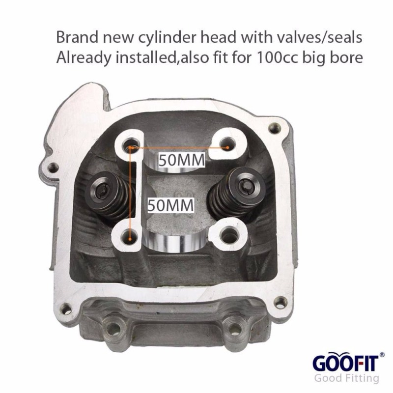 GOOFIT Cylinder Head with Valve Replacement for 4 Stroke GY6 49cc 50cc Scooter Moped 139QMA 139QMB Engine Part