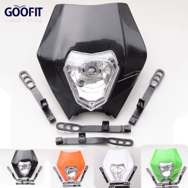 GOOFIT S2 12V 35W Universal Head Lamp Light Fairing Motorcycle Super moto Halogen Headlight Indicator Lampshade Dirt Bike