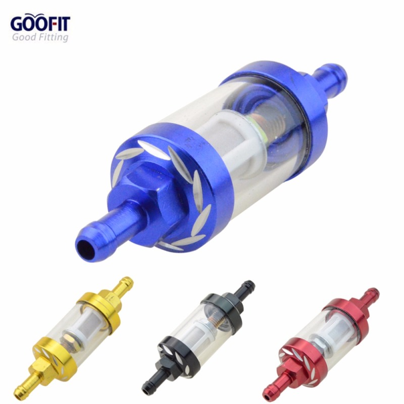 GOOFIT Universal Metal Gold CNC Fuel Filter Replacement for Motorcycle Scooter Dirt Bike