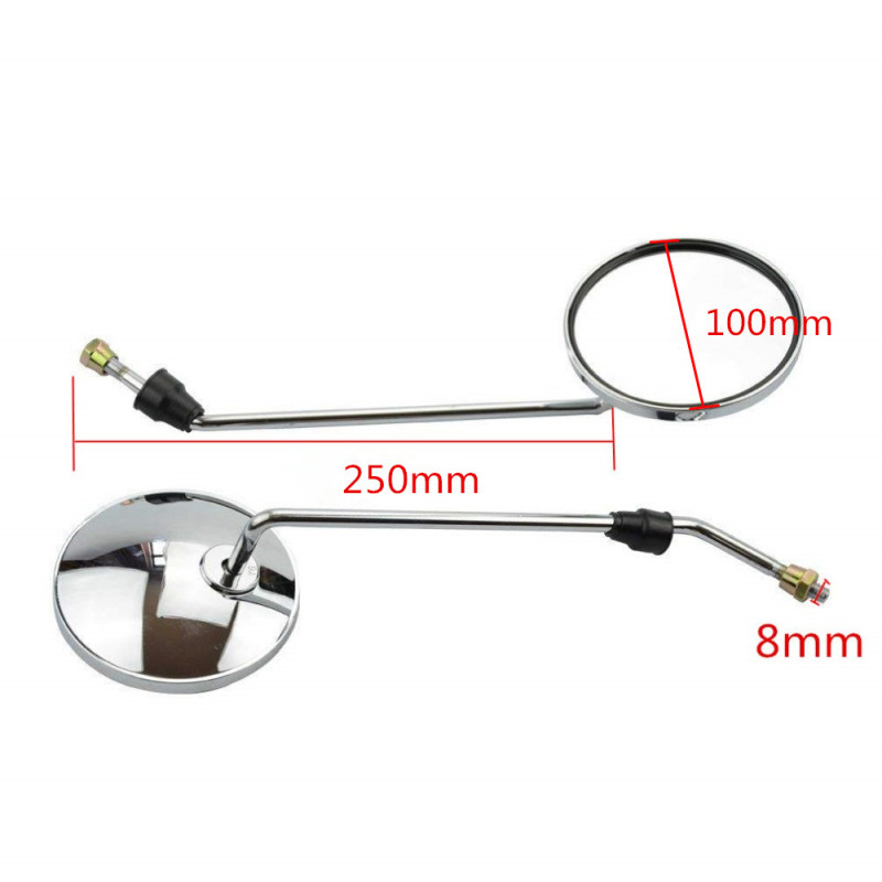 GOOFIT 8mm Thread Round Silver Plating Rearview Mirror Replacement for 50cc 70cc 90cc 110cc 125cc 150cc 200cc 250cc ATV Scooter