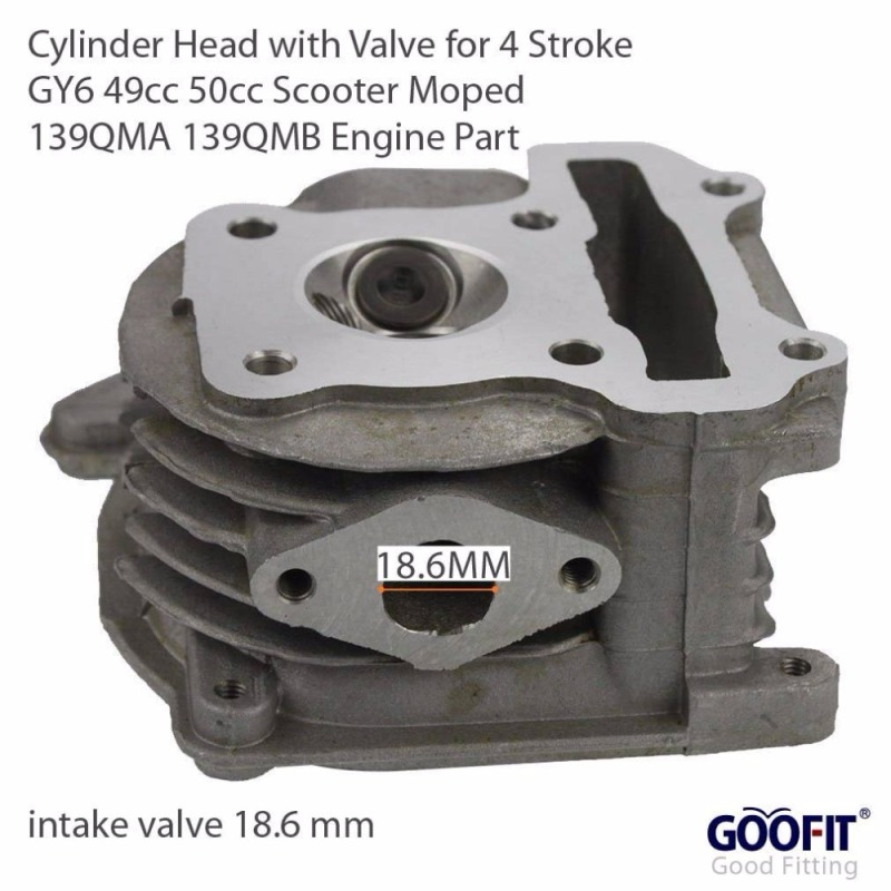 GOOFIT Cylinder Head with Valve Replacement for 4 Stroke GY6 49cc 50cc Scooter Moped 139QMA 139QMB Engine Part