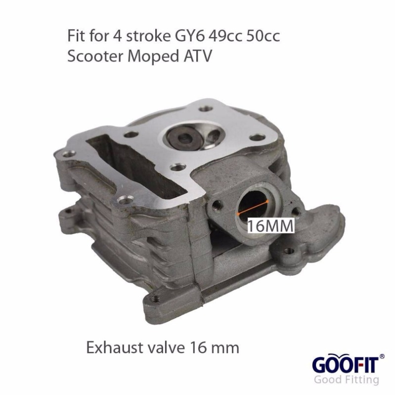 GOOFIT Cylinder Head with Valve Replacement for 4 Stroke GY6 49cc 50cc Scooter Moped 139QMA 139QMB Engine Part