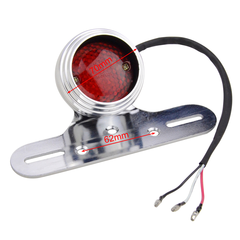 GOOFIT Chrome Motorcycle Silver Rear Brake Tail Light With Integrated Indicator Turn Signal Red Backup Lamp Replacement for Scooter PocketBike ATV