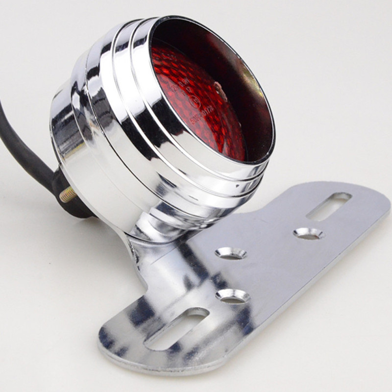 GOOFIT Chrome Motorcycle Silver Rear Brake Tail Light With Integrated Indicator Turn Signal Red Backup Lamp Replacement for Scooter PocketBike ATV