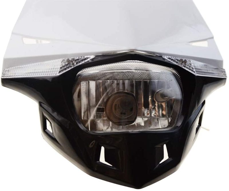 GOOFIT White H4 l 12V 35W Motorbike Headlight 2 Indicators lights Supermoto Motocross Approved Cover Halogen Indicator Fairing Lampshade lights Replac