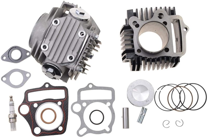 GOOFIT 52.4mm Completed Cylinder Head Liner Assembly Set Rebuild Kit with Gaskets Pistons Spark Plug Replacement for 4 Stroke 110cc Motorcycle Engine 