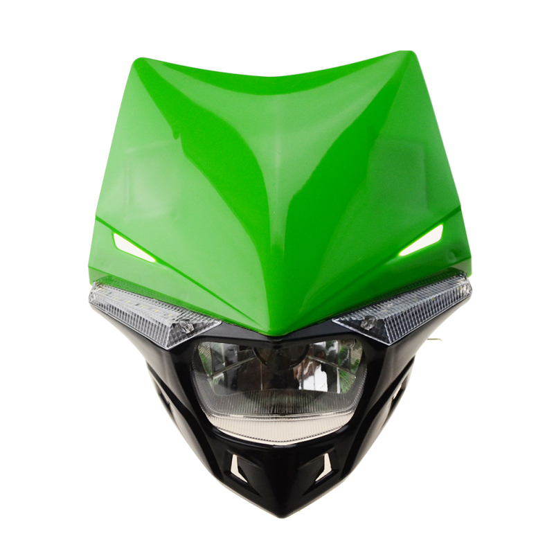 GOOFIT Green H4 LED 12V 35W Motorbike Headlight 2 Indicators lights Approved Cover Halogen Indicator Fairing Lampshade lights Replacement For Super mo