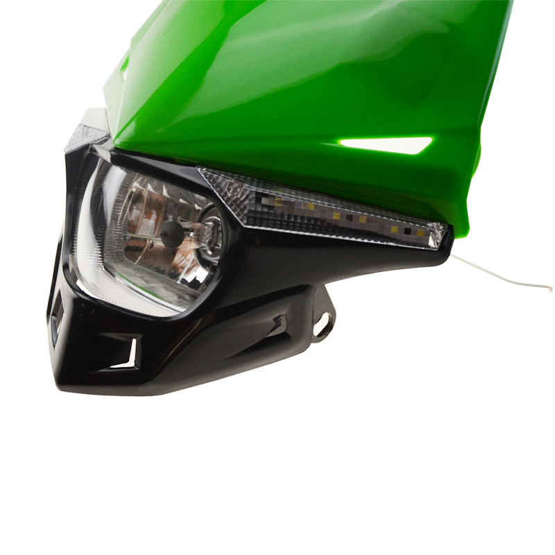 GOOFIT Green H4 LED 12V 35W Motorbike Headlight 2 Indicators lights Approved Cover Halogen Indicator Fairing Lampshade lights Replacement For Super mo