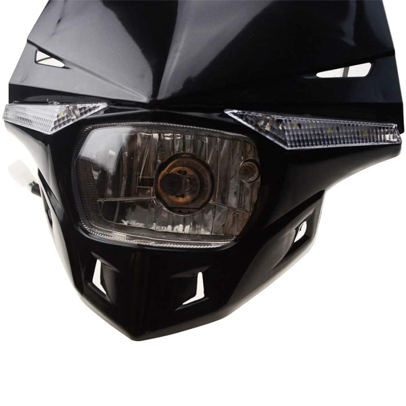 GOOFIT Black H4 LED 12V 35W Motorbike Headlight 2 Indicators lights Approved Cover Halogen Indicator Fairing Lampshade lights Replacement For Super mo