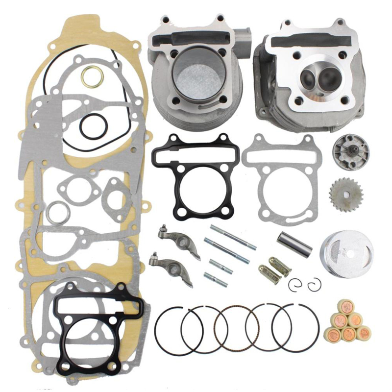 GOOFIT 57.4mm Cylinder Engine Cylinder Heads Kit GY6 4 Stroke 125cc - 150cc 157QMJ 152QMI Big Bore Rebuild Kit Replacement For quads Go karts motorcyc