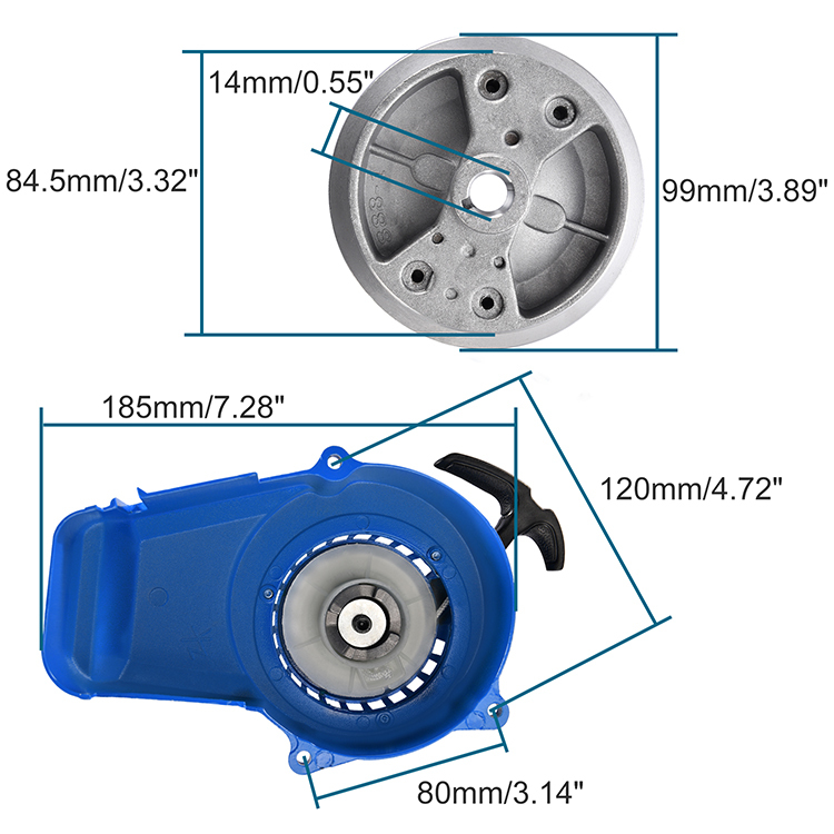 GOOFIT Alloy Pull Start Recoil Starter with 18-Fin Flywheel Replacement for 47cc 49cc Pocket Dirt Bike Mini ATV Blue