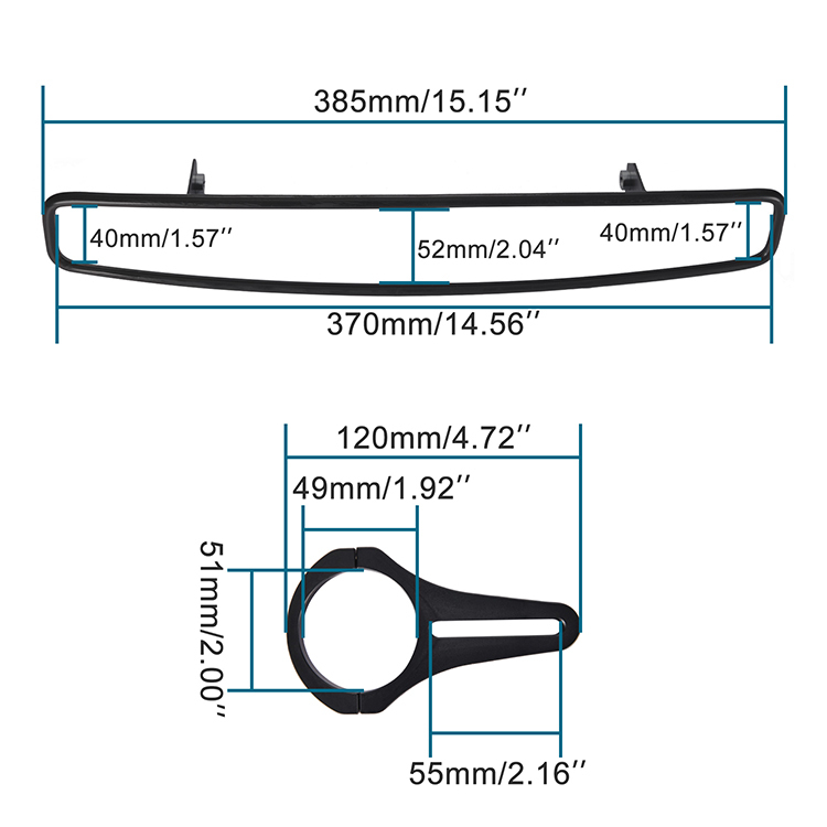 GOOFIT 15&quot; Wide Rear View Center Mirror Convex Design with 2&quot; Clamp &amp; Rubber Gasket Replacement for UTV Mirror RZR 800 1000 S 900 XP 1000 Talon Black