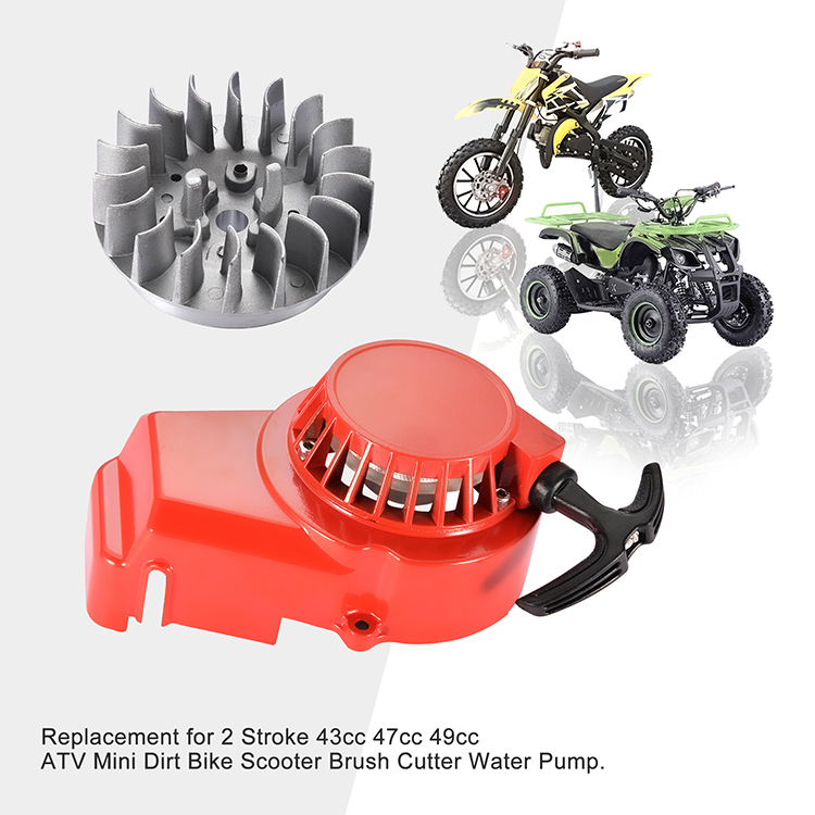 GOOFIT Alloy Pull Start Recoil Starter with 18-Fin Flywheel Replacement for 47cc 49cc Pocket Dirt Bike Mini ATV